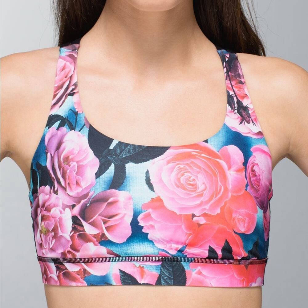 Lululemon Energy Sports Bra Floral Secret Garden Strappy Back Size 8